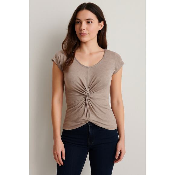 Ann Taylor LOFT Taupe Twist Front Top (Size M) - Picture 1 of 5